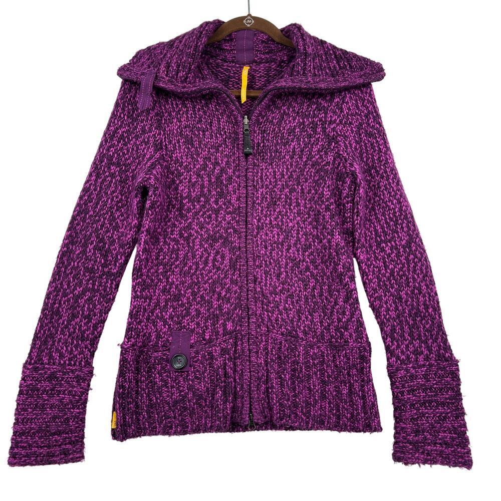 Lole Cardigan Sweater Womens Size M Purple Wool Blend Full Zip Fuzzy Knit